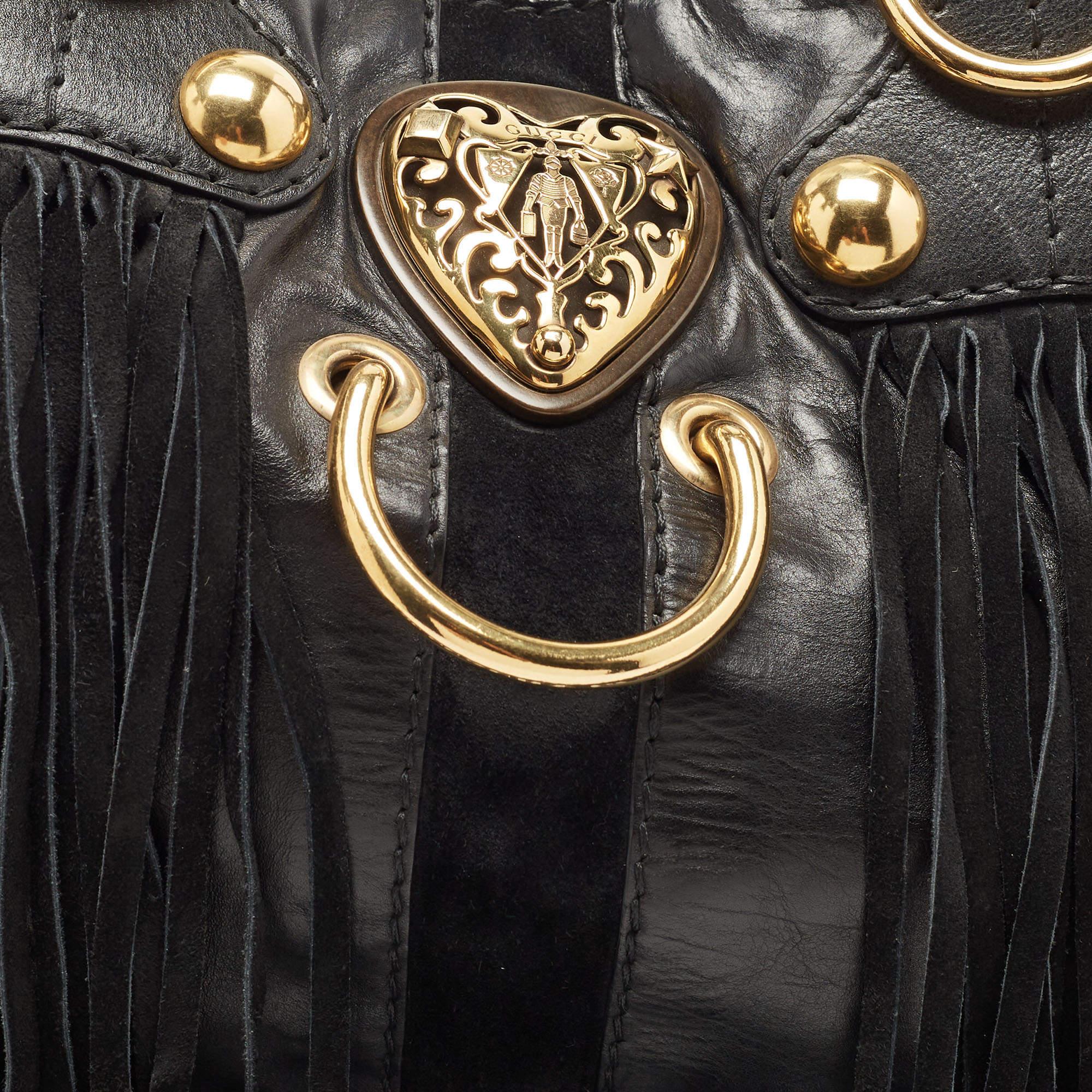 Gucci Black Glazed Leather and Suede Babouska Heart Tote 9