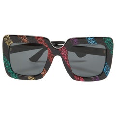 Gucci Black Glitter Stripes/ Grey GG0328S Oversized Square Sunglasses