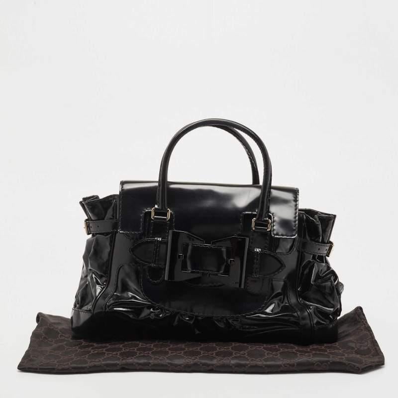 Gucci Black Glossy Leather and Coated Fabric Large Dialux Queen Tote 8