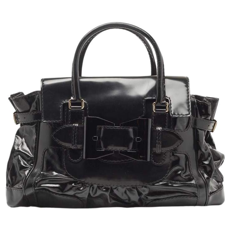 Gucci Black Glossy Leather and Coated Fabric Large Dialux Queen Tote