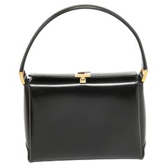 Gucci Black Glossy Leather G Logo Top Handle Bag