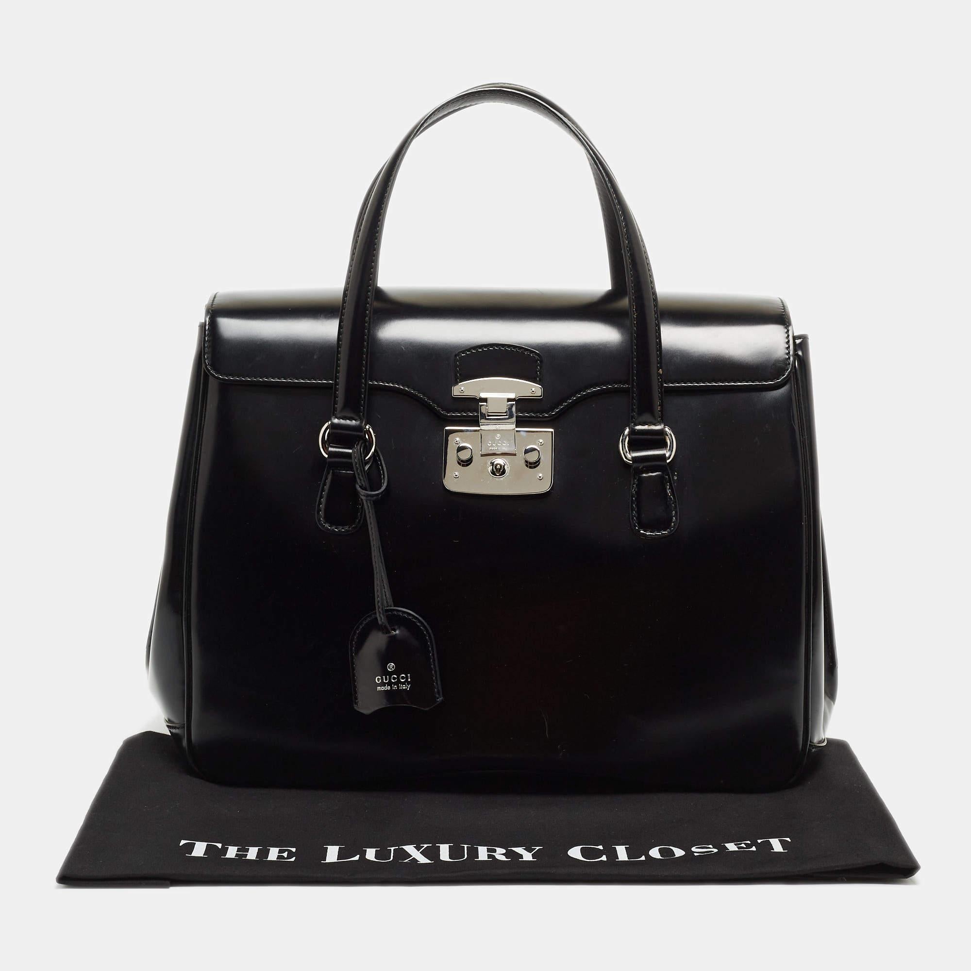 Gucci Black Glossy Leather Large Lady Lock Satchel 15