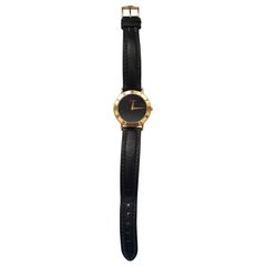 Vintage Gucci Black 18kt Yellow Gol Watch 3000.2M Model with Black Face Gold Plated Dial