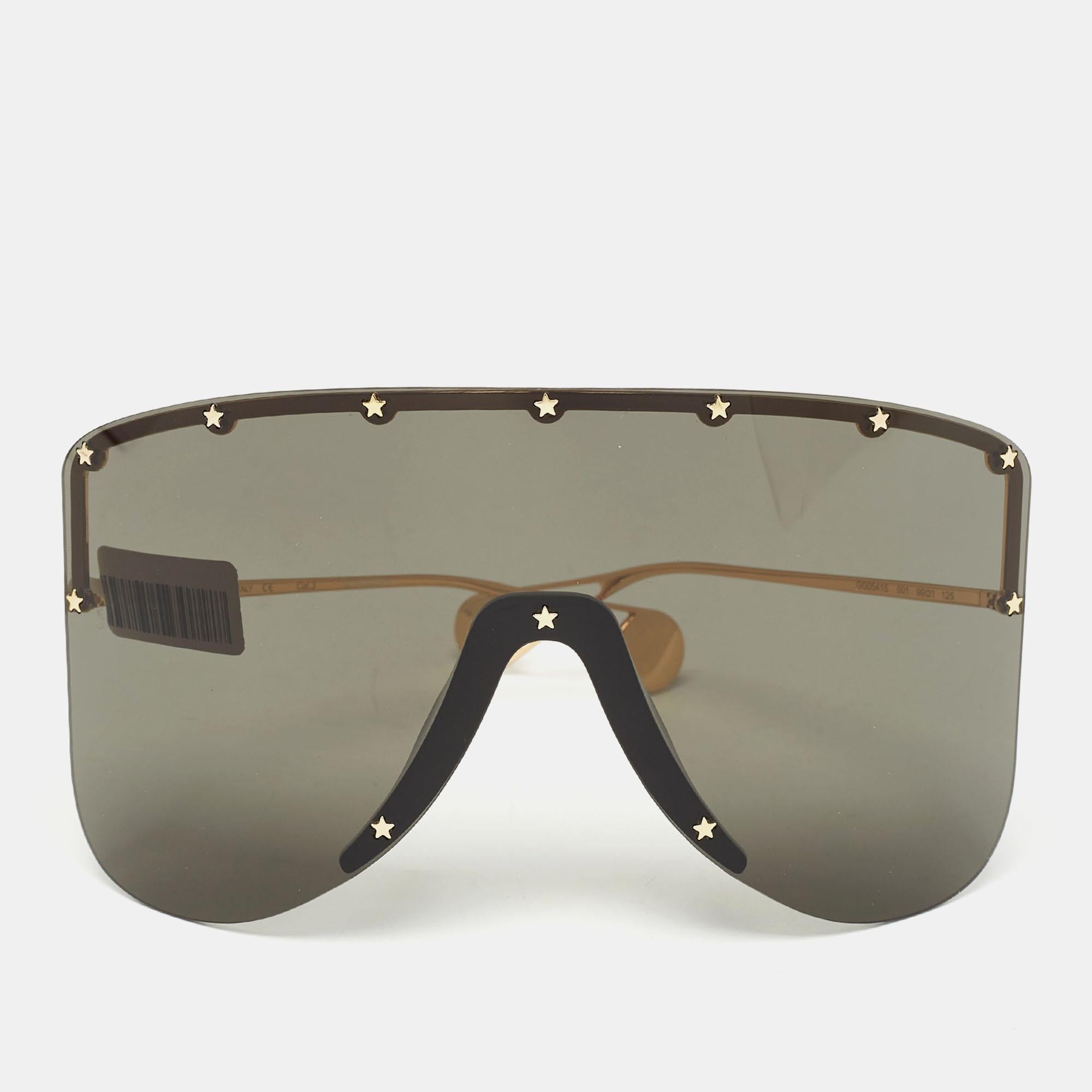 Women's Gucci Black/Gold GG0541S Studded Mask Shield Sunglasses