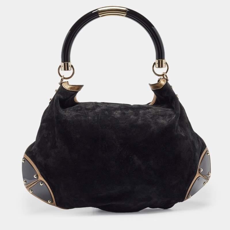 Women's Gucci Black/Gold Hysteria Embossed Suede Large Indy Hobo