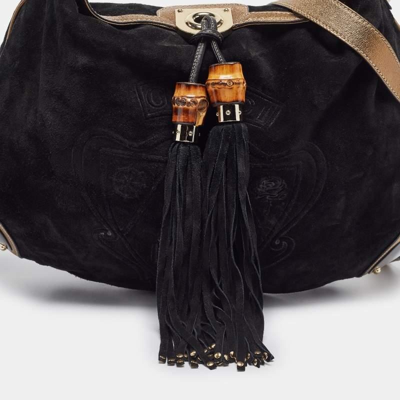 Gucci Black/Gold Hysteria Embossed Suede Large Indy Hobo 1
