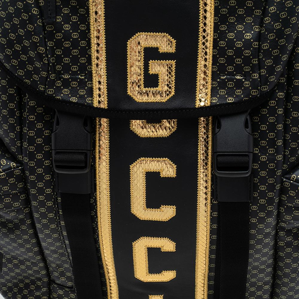 Gucci Black/Gold Interlocking GG Leather And Mesh Dapper Dan Backpack 6