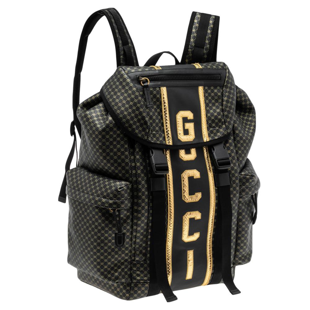 Men's Gucci Black/Gold Interlocking GG Leather And Mesh Dapper Dan Backpack