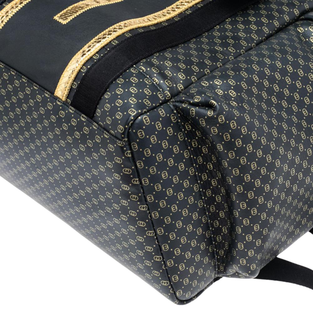 Gucci Black/Gold Interlocking GG Leather And Mesh Dapper Dan Backpack In New Condition In Dubai, Al Qouz 2
