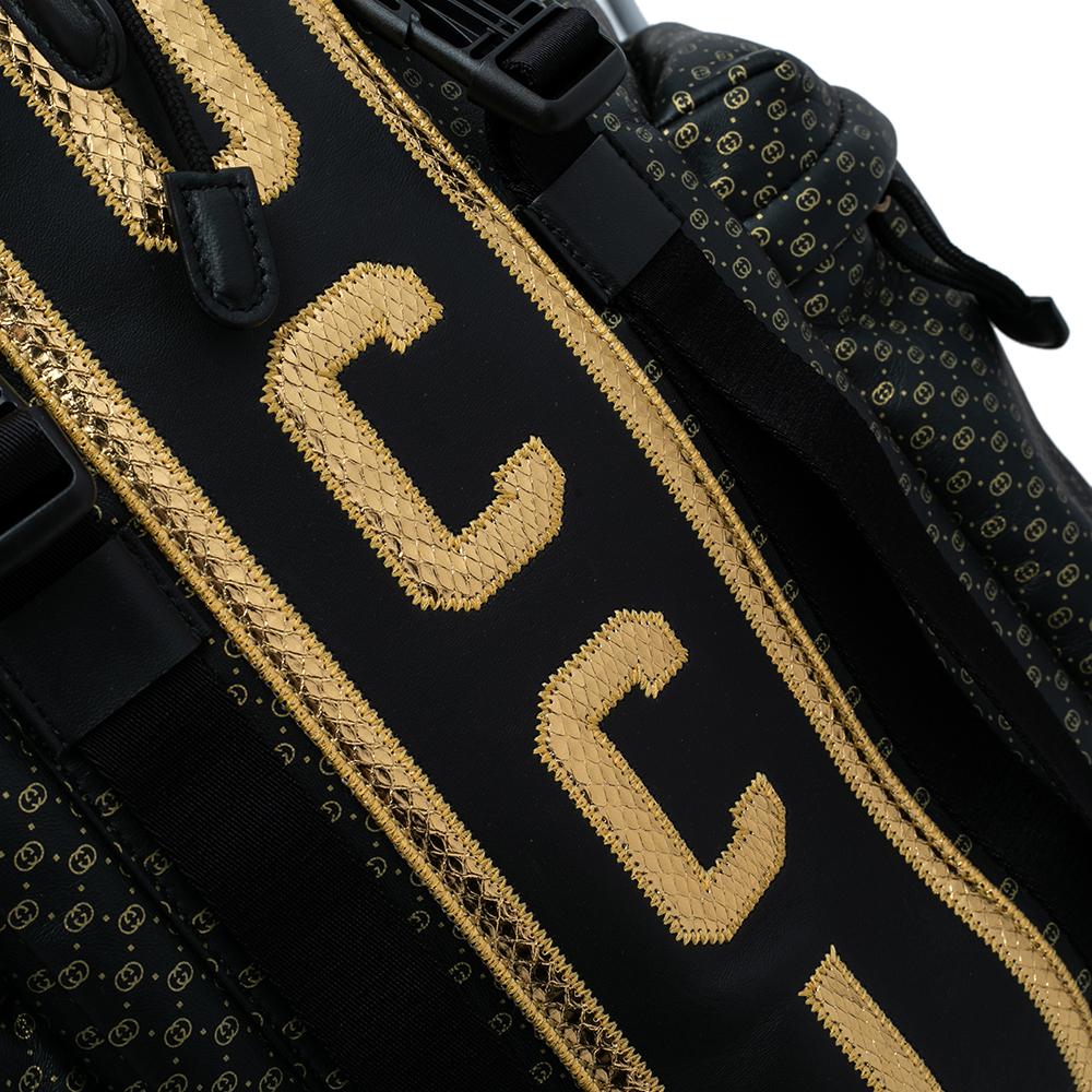 Gucci Black/Gold Interlocking GG Leather And Mesh Dapper Dan Backpack 4