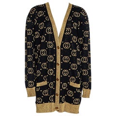 Gucci Black & Gold Lamé GG Supreme Cardigan M