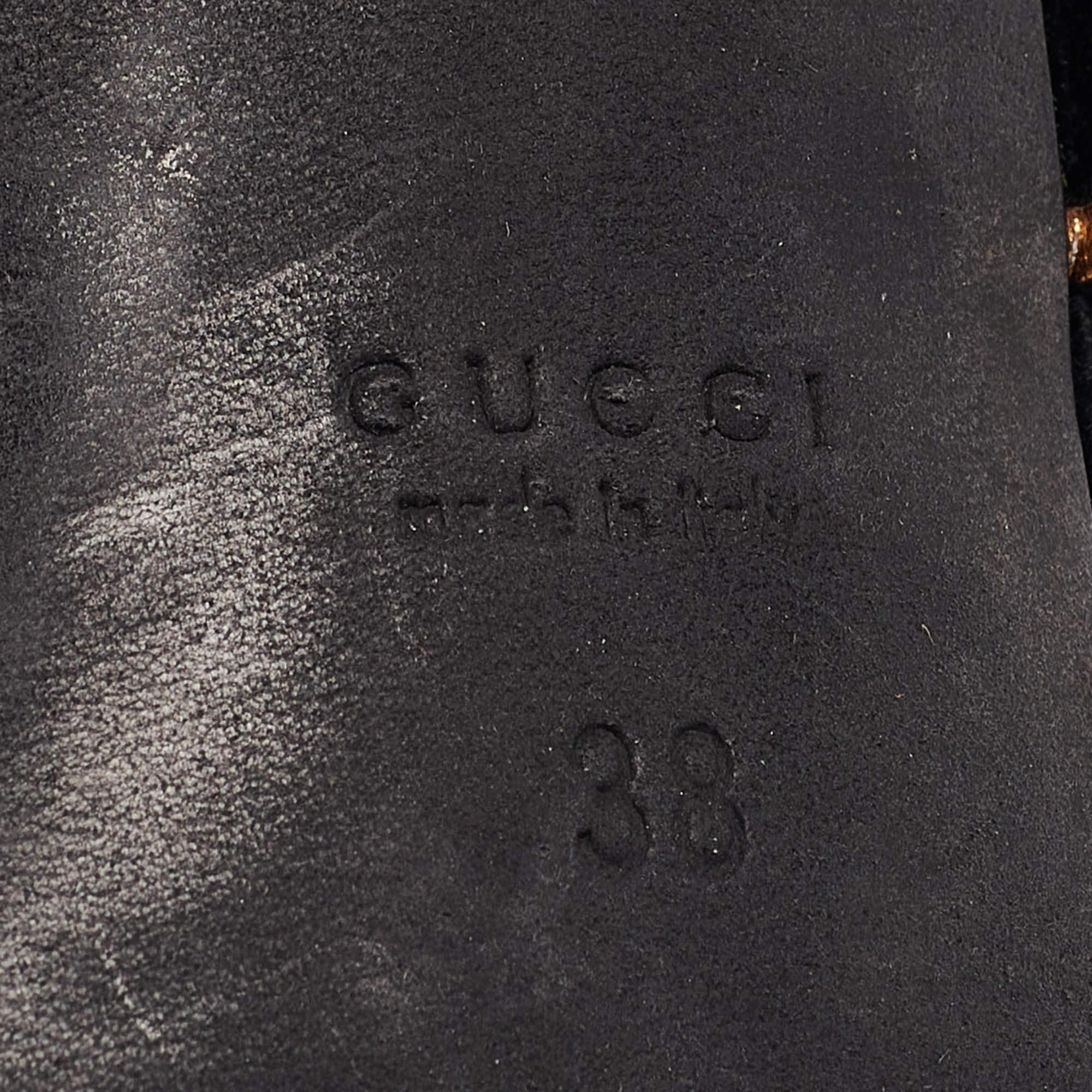 Gucci Schwarz/Gold Leder und Wildleder Malika Sandalen mit Knöchelriemen Größe 38 4