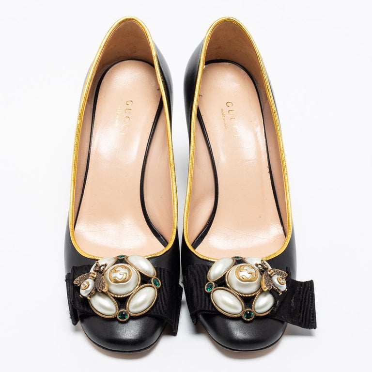 GUCCI leather GG beaded heels pumps shoes black 380