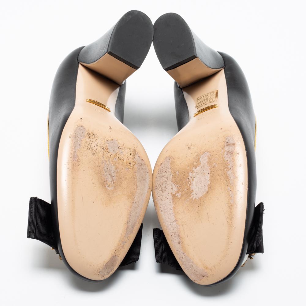 Gucci Black/Gold Leather Bee Pearl Embellished Block Heel Pumps Size 36.5 1