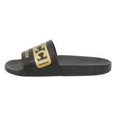 Gucci Black/Gold Leather Dapper Dan Pool Slides Size 39