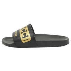 Gucci Black/Gold Leather Dapper Dan Pool Slides Size 39