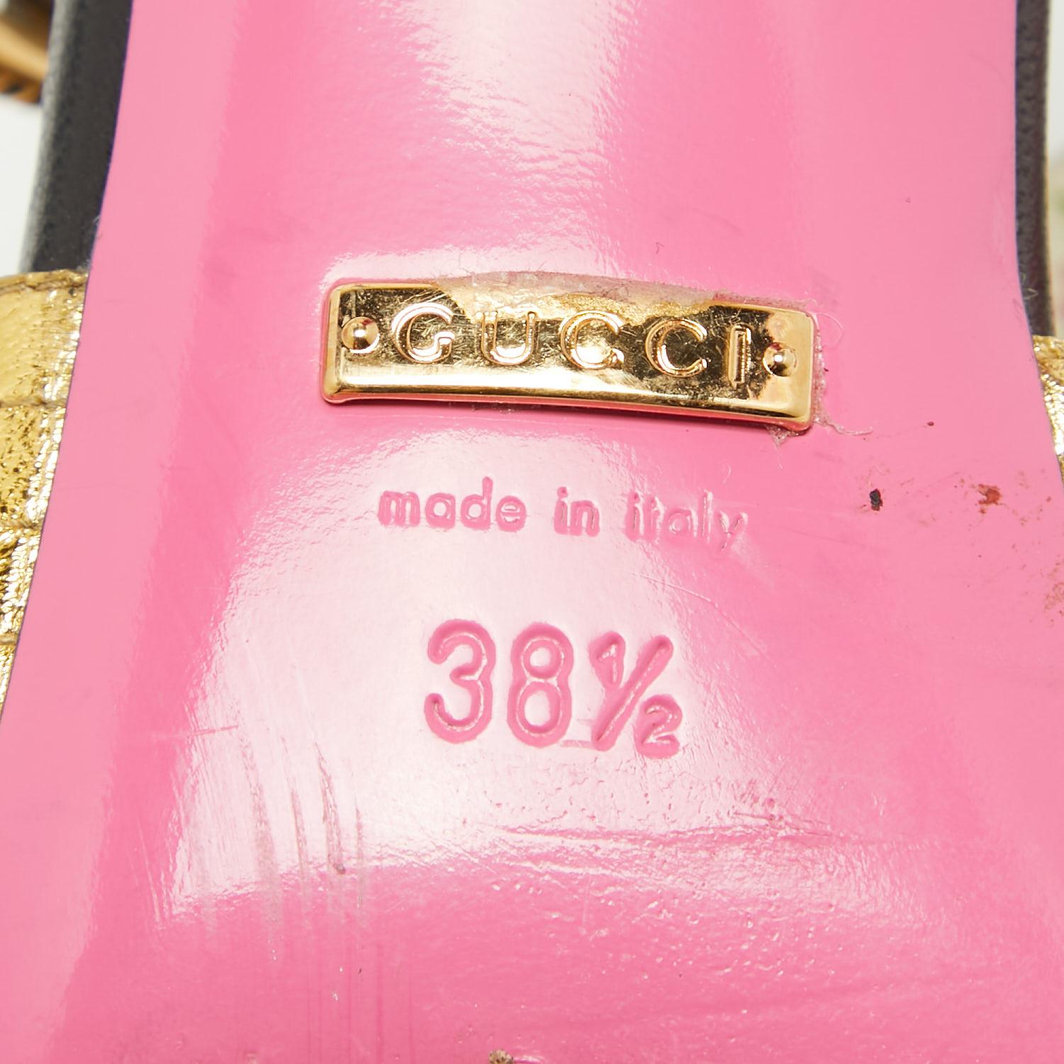 Gucci Black/Gold Leather Gea Pumps Size 38.5 For Sale 4