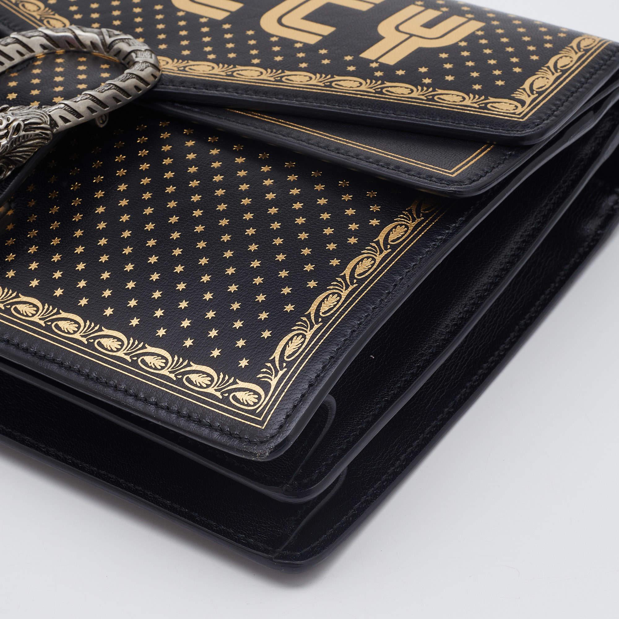 Gucci Black/Gold Leather Medium Dionysus GUCCY Star Shoulder Bag 6