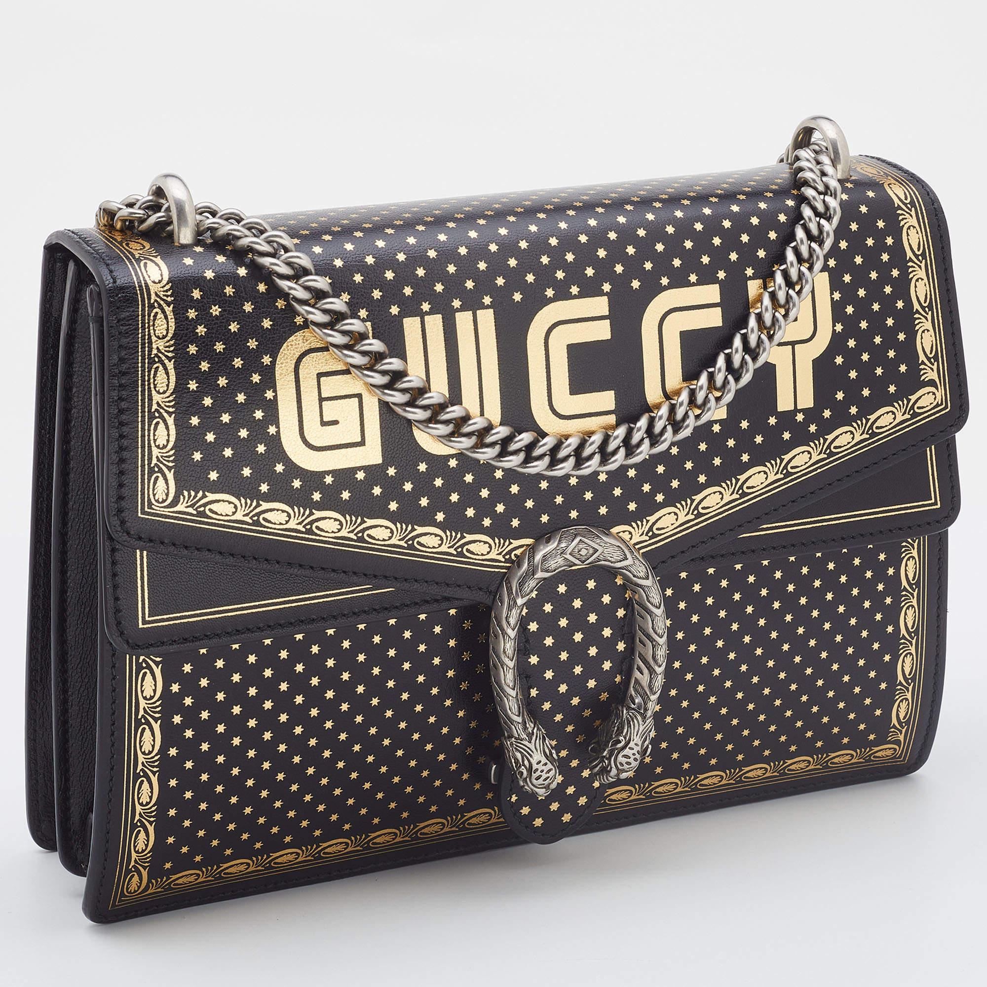 Women's Gucci Black/Gold Leather Medium Dionysus GUCCY Star Shoulder Bag