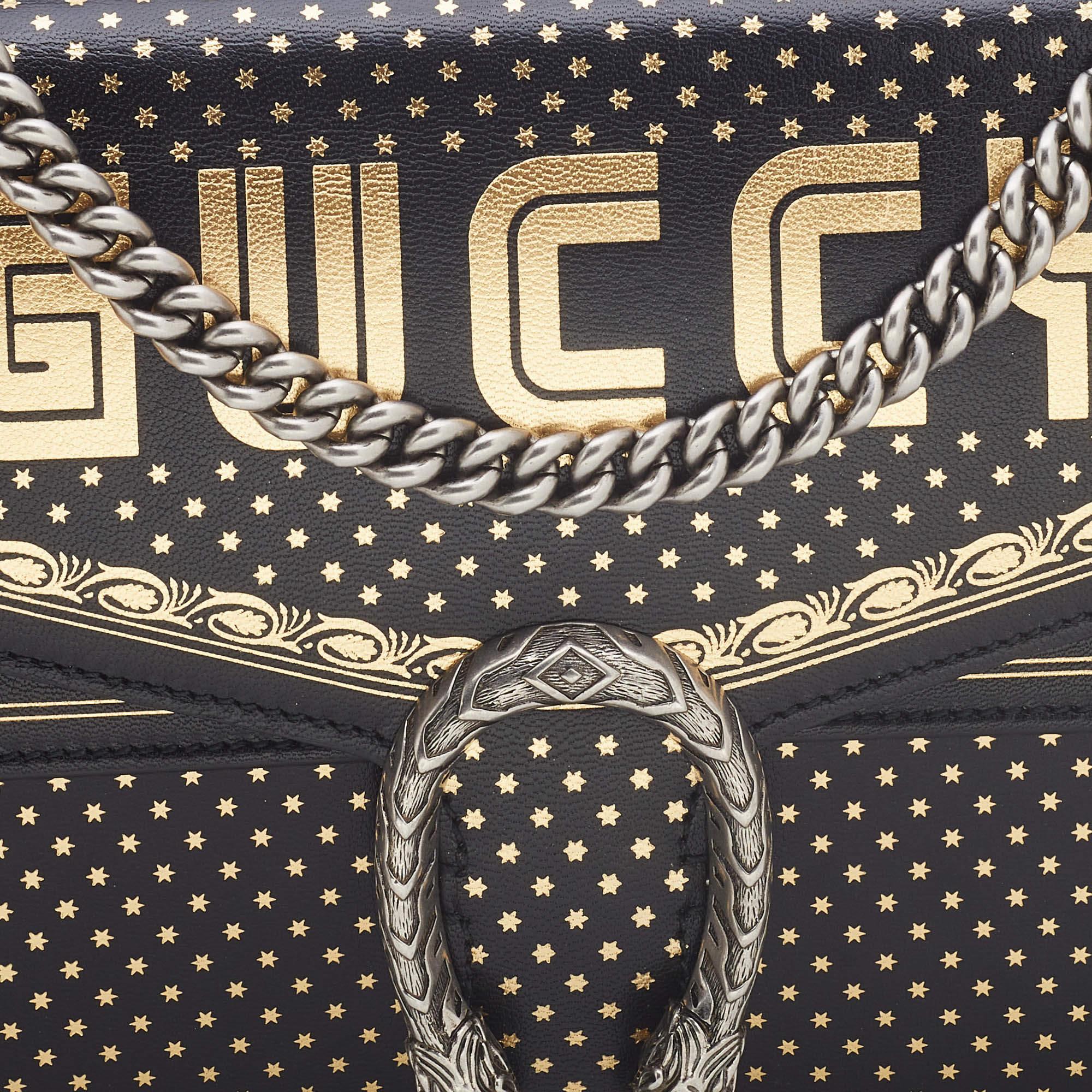 Gucci Black/Gold Leather Medium Dionysus GUCCY Star Shoulder Bag 4