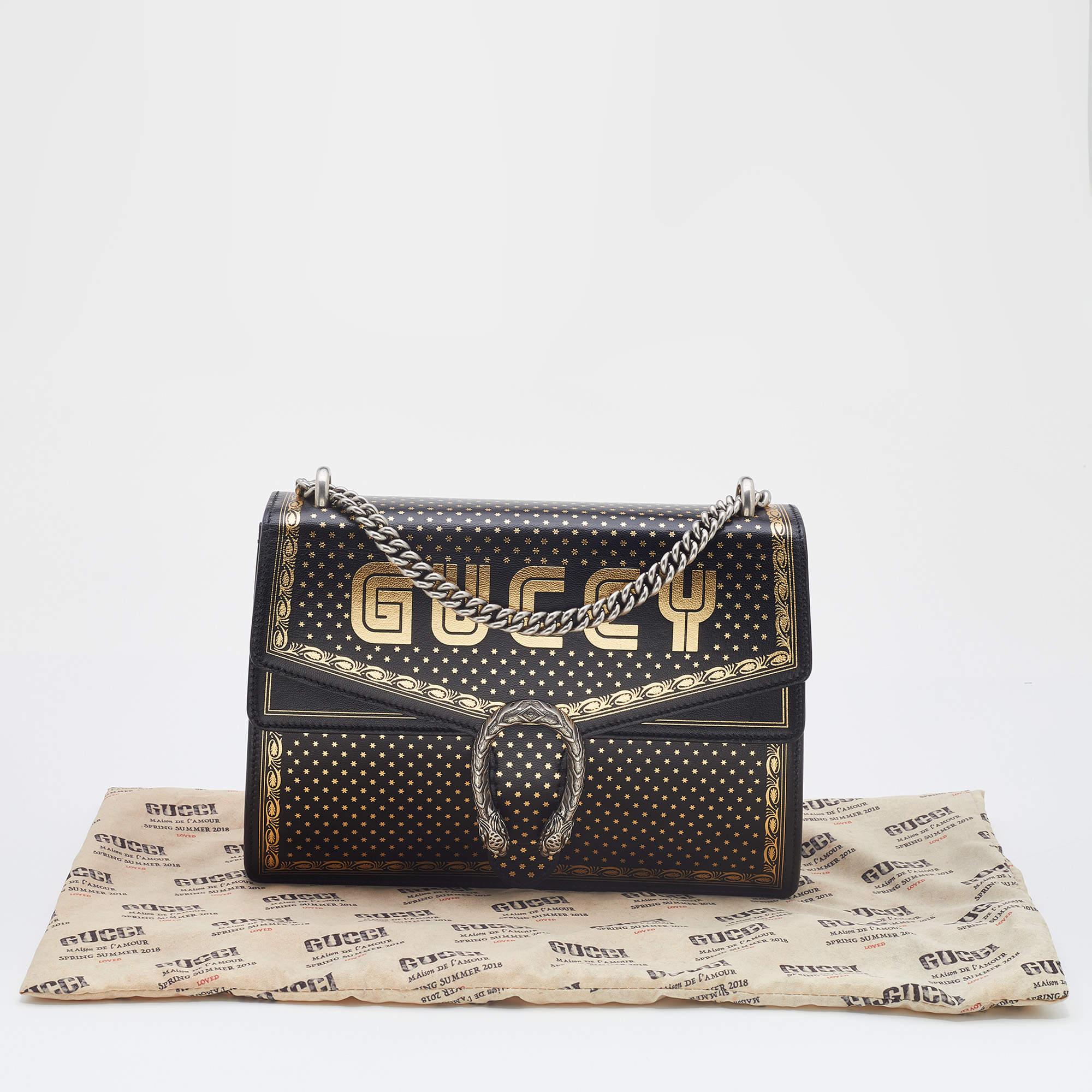 Gucci Black/Gold Leather Medium Dionysus GUCCY Star Shoulder Bag 5
