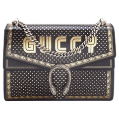 Gucci Medium Dionysus GUCCY Star Umhängetasche aus schwarzem/goldetem Leder