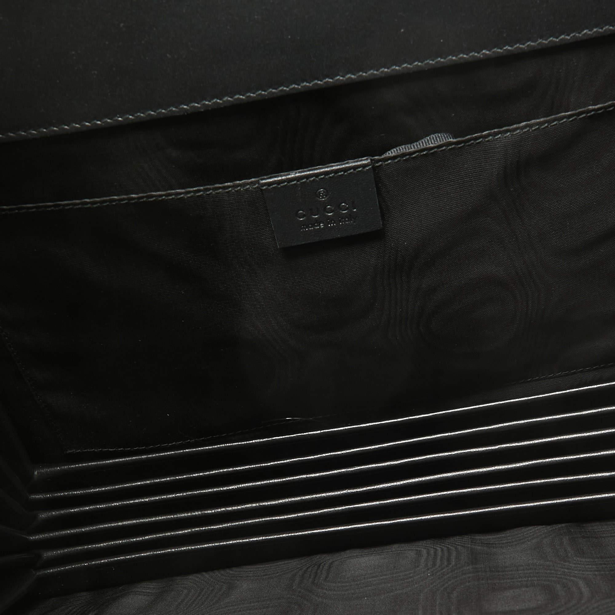 Gucci Black/Gold Leather Printed GUCCY Portfolio Clutch For Sale 7