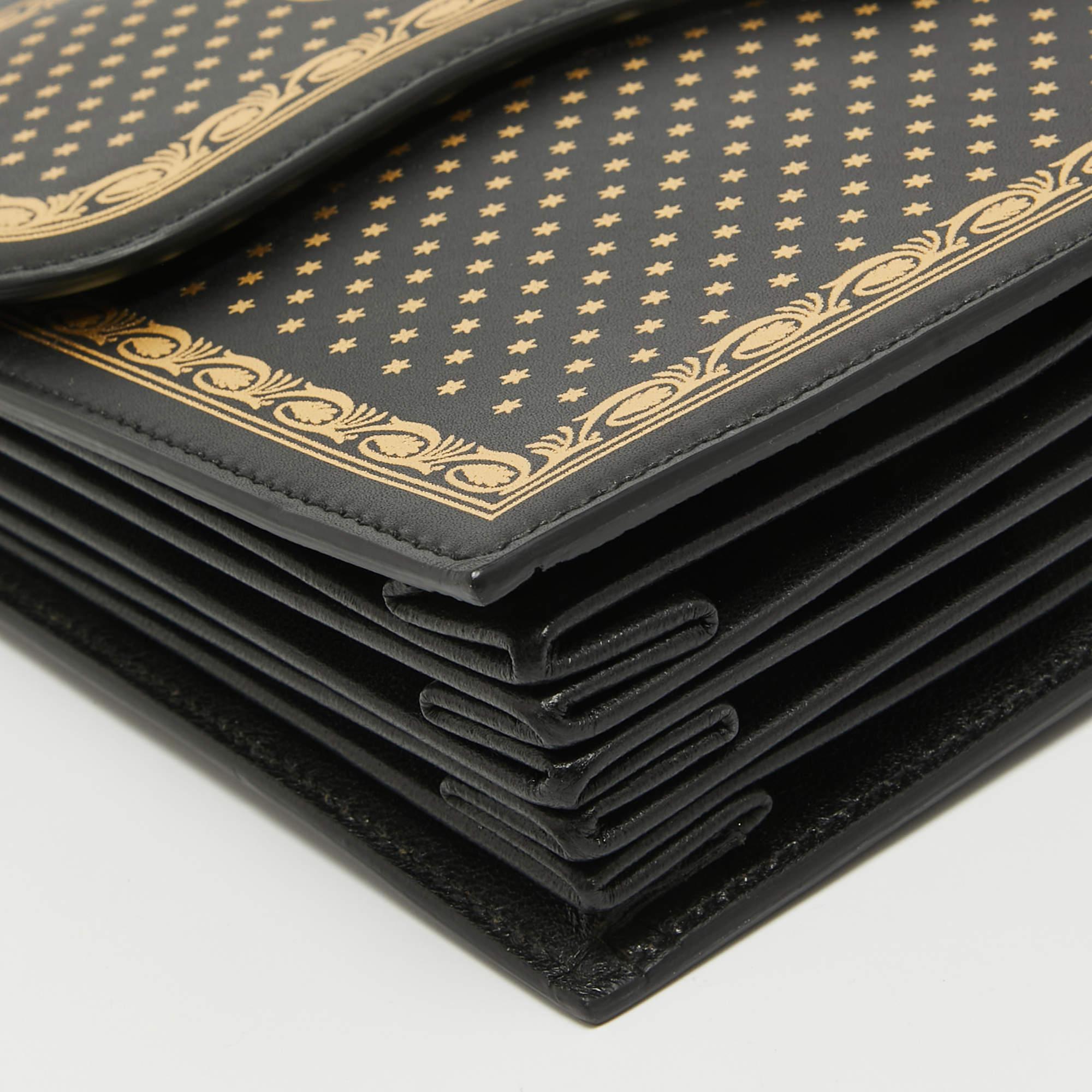 Gucci Black/Gold Leather Printed GUCCY Portfolio Clutch For Sale 4