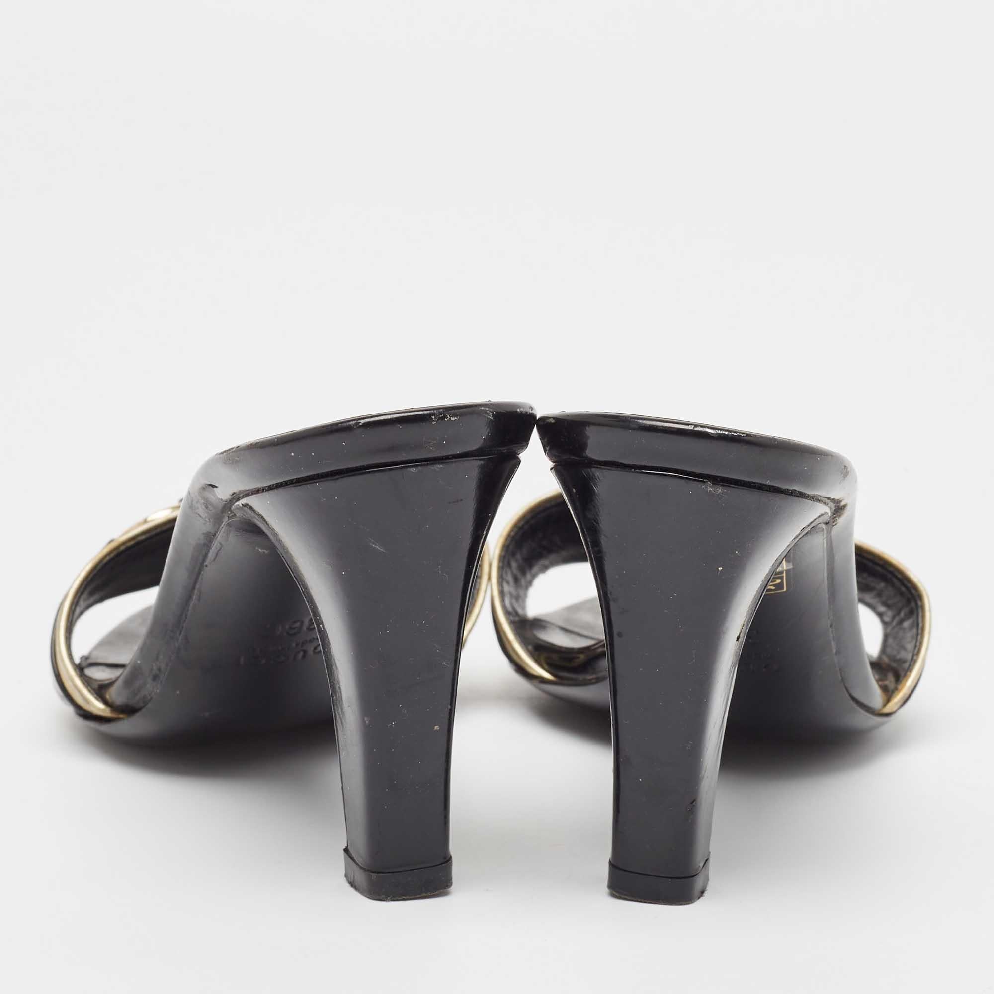 Gucci Sandalias Slip On Cuero Negro/Oro Talla 36 1
