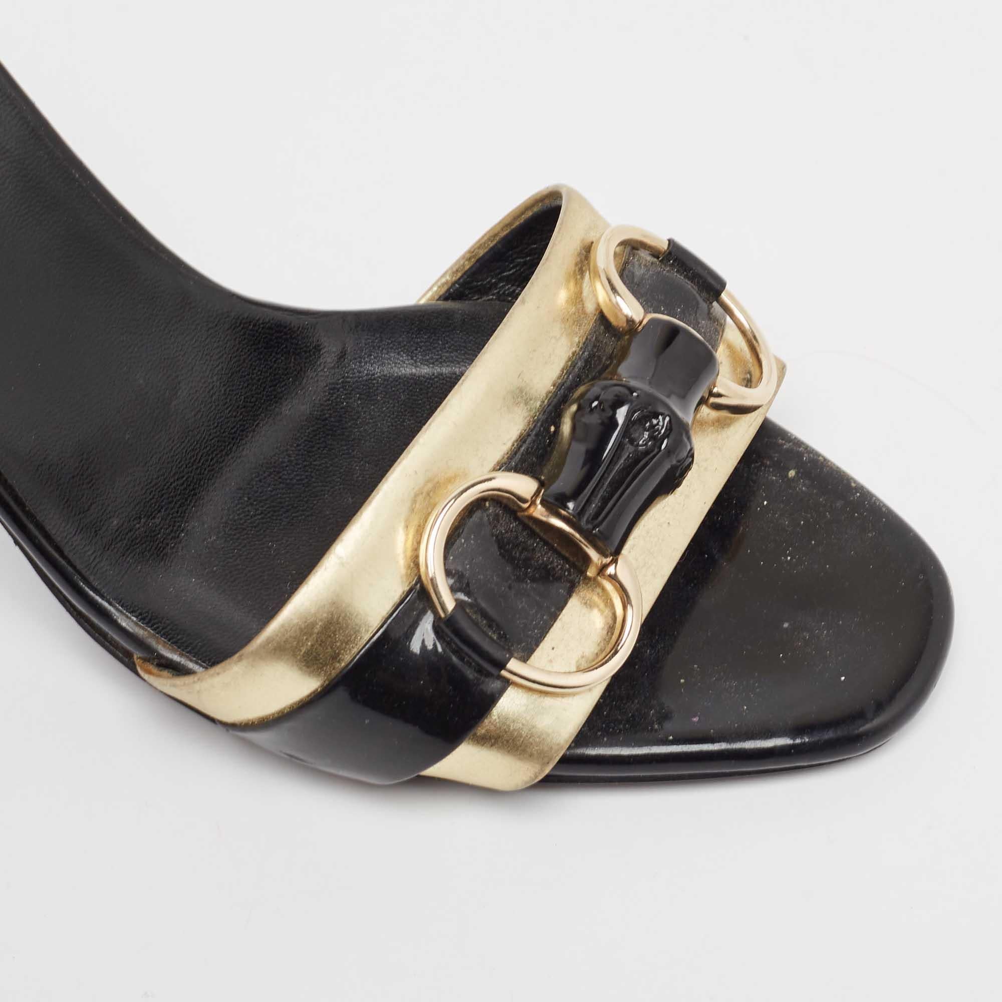 Gucci Sandalias Slip On Cuero Negro/Oro Talla 36 3