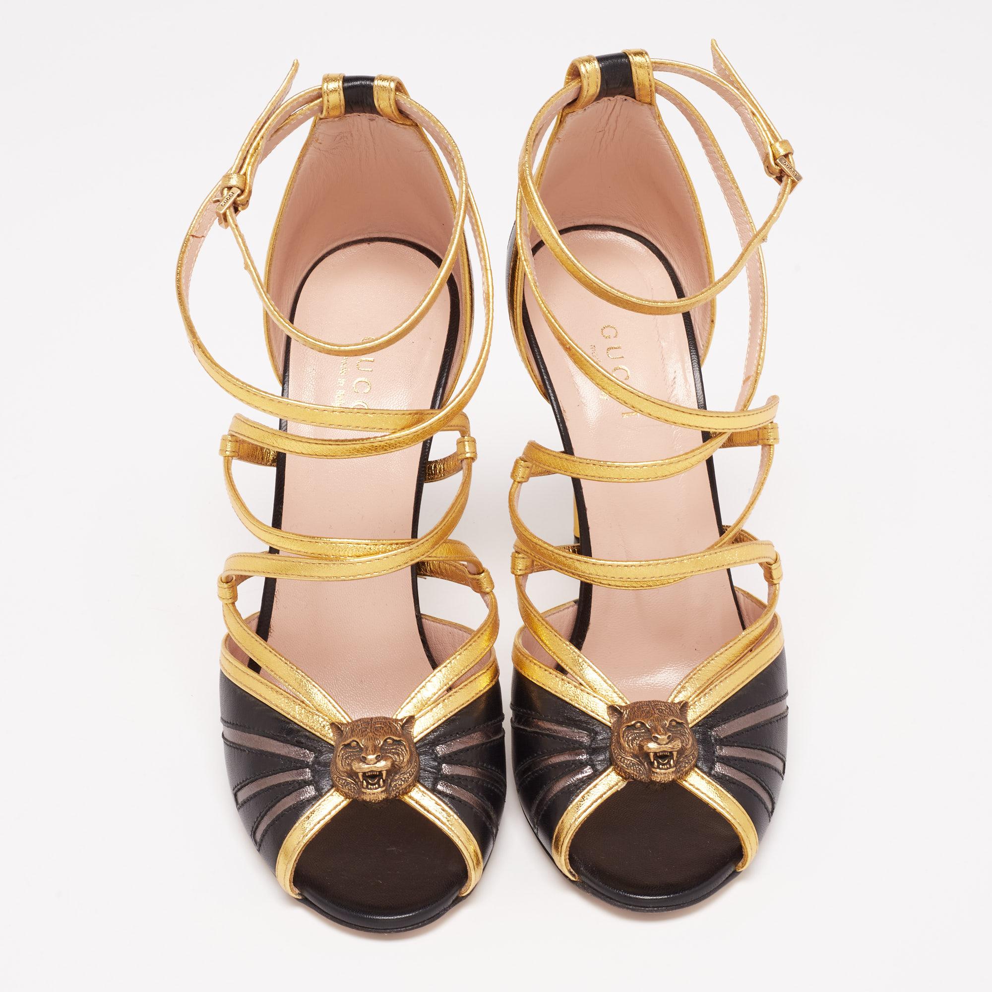 gucci black and gold sandals