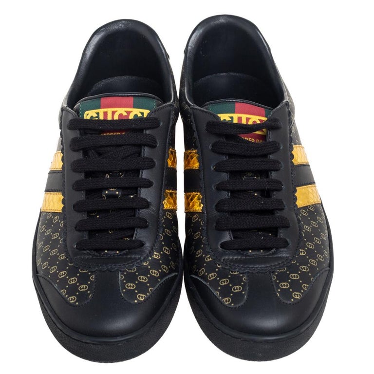 Gucci Black/Gold Leather Web Dapper Dan Sneakers Size 38 at 1stDibs | dapper  dan shoes