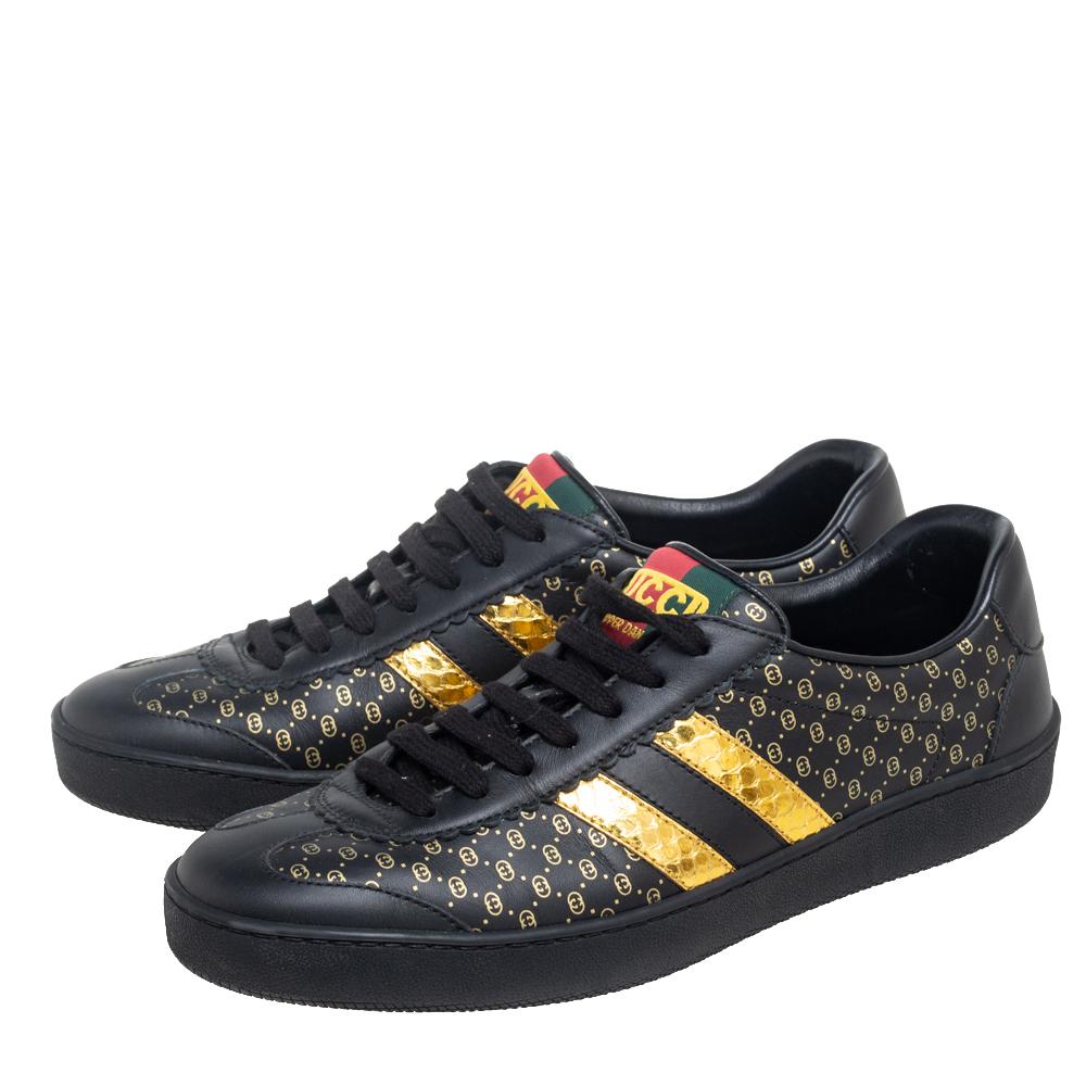 Women's Gucci Black/Gold Leather Web Dapper Dan Sneakers Size 38