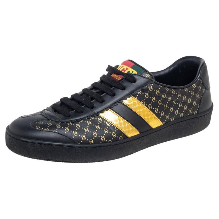 Gucci Black/Gold Leather Web Dapper Dan Sneakers Size 38 at 1stDibs |  dapper dan shoes, gucci dapper dan sandals, black and gold gucci shoes