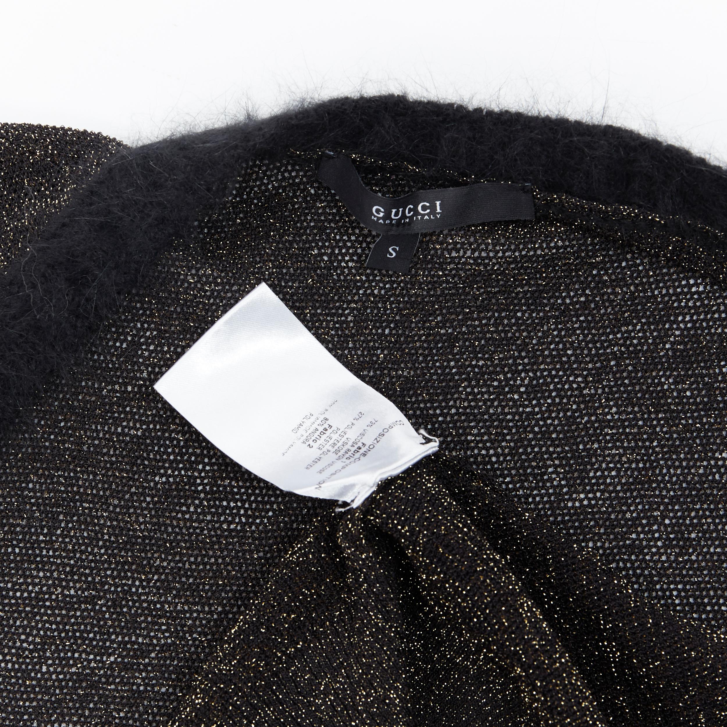 GUCCI black gold lurex shimmer alpaca trim cap sleeve cardigan sweater S 2