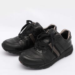 Gucci Black/Gold Perforated Leather & Fabric Vintage Low Top Sneakers Size 37.5