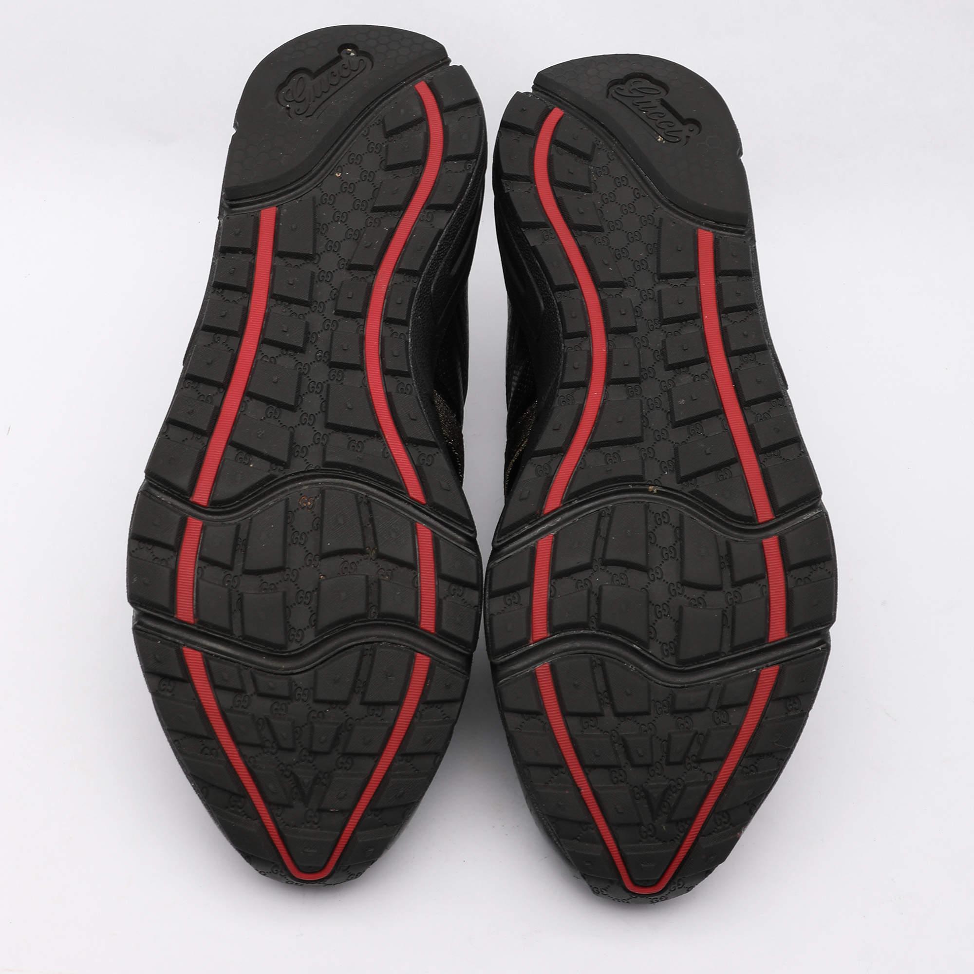 Gucci Schwarz/Gold Perforiertes Leder & Stoff Vintage Low Top Turnschuhe Größe 37,5 im Angebot 2