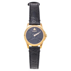 Gucci Black Gold Plated Stainless Steel Leather G-Timeless Women Wristwatch 27mm