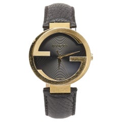 Gucci Black Gold Plated Stainless Steel Leather Interlocking Latin Grammy's
