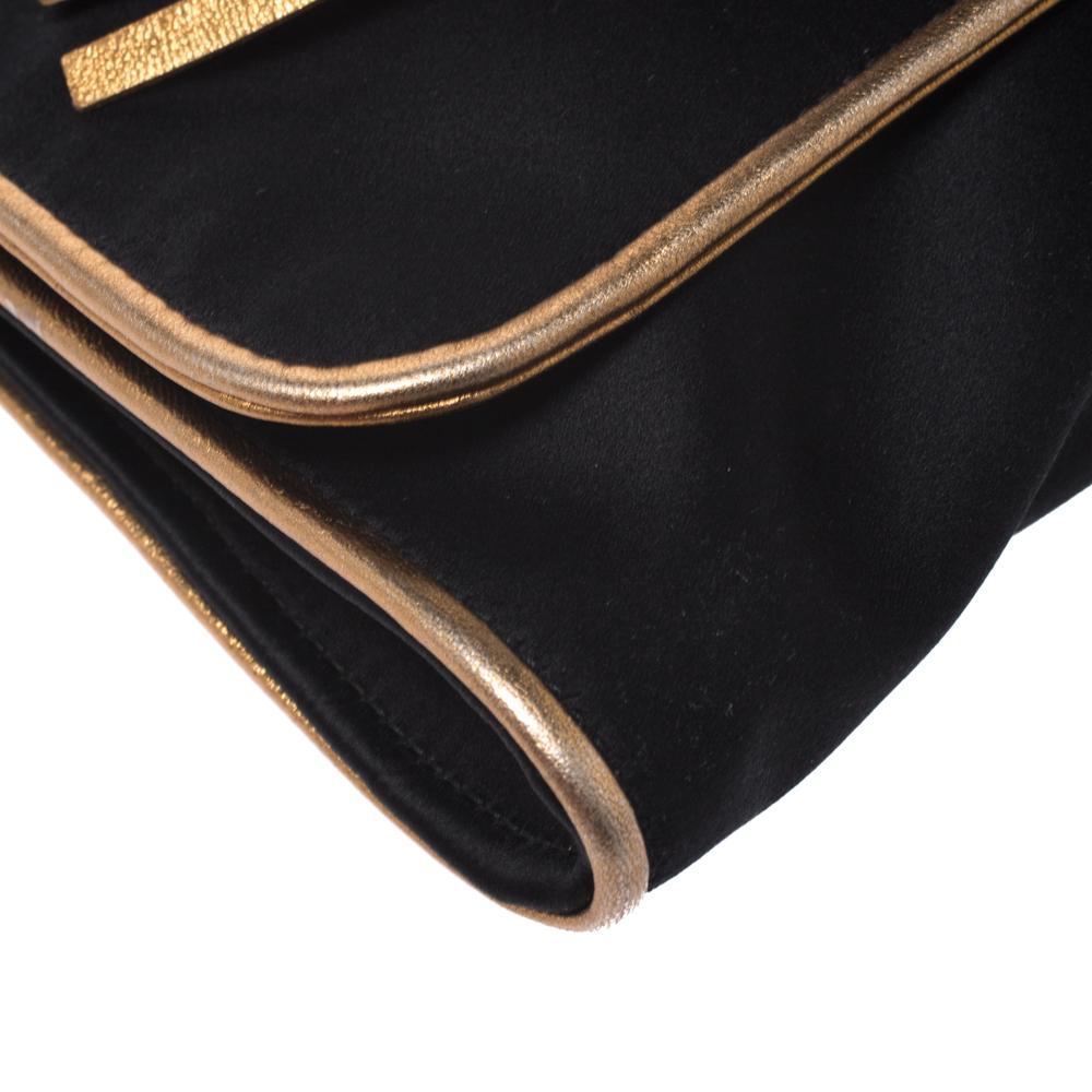 Gucci Black/Gold Satin Malika Evening Clutch 6