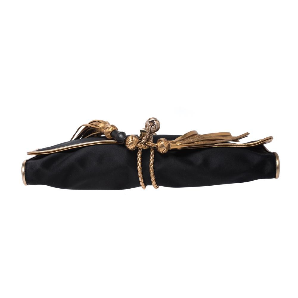 Women's Gucci Black/Gold Satin Malika Evening Clutch