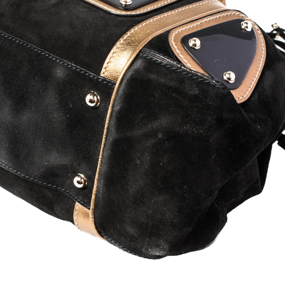 Women's Gucci Black/Gold Suede And Leather Race Top Handle Bag