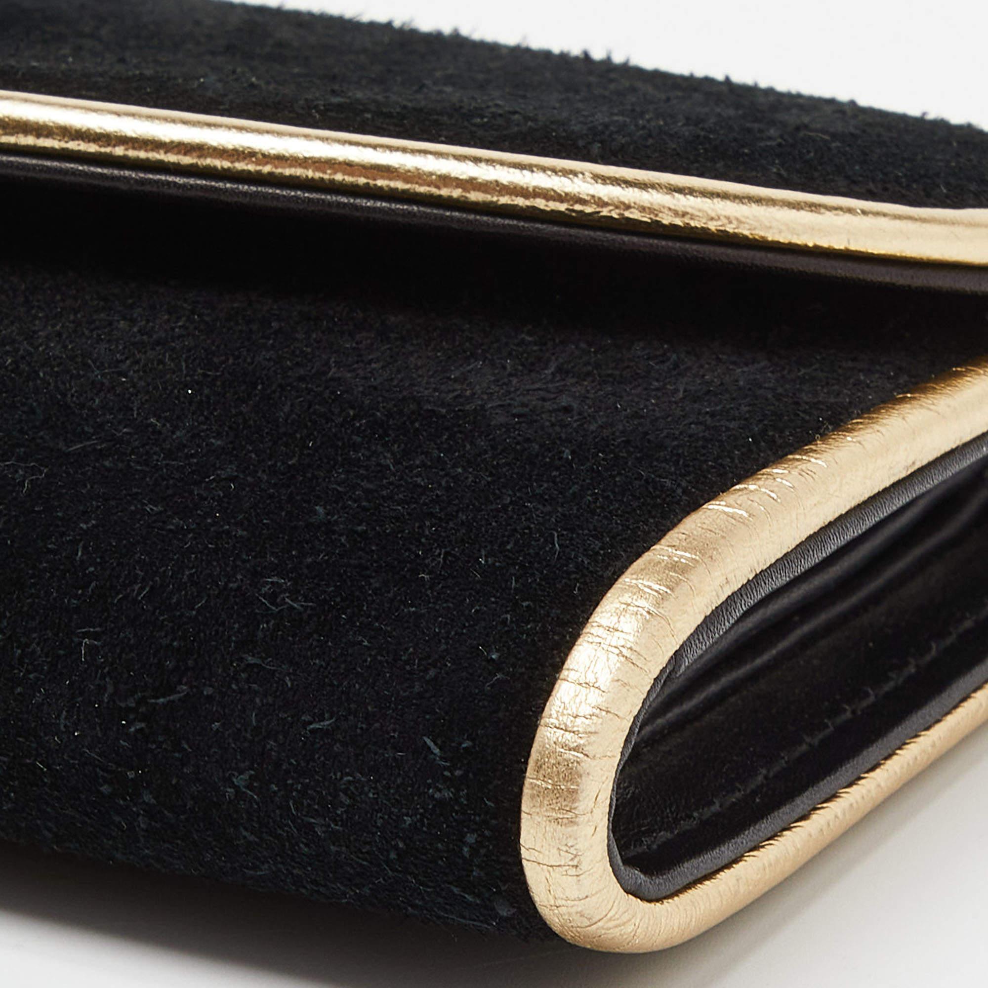 Gucci Black/Gold Suede Bamboo Wristlet Clutch For Sale 9