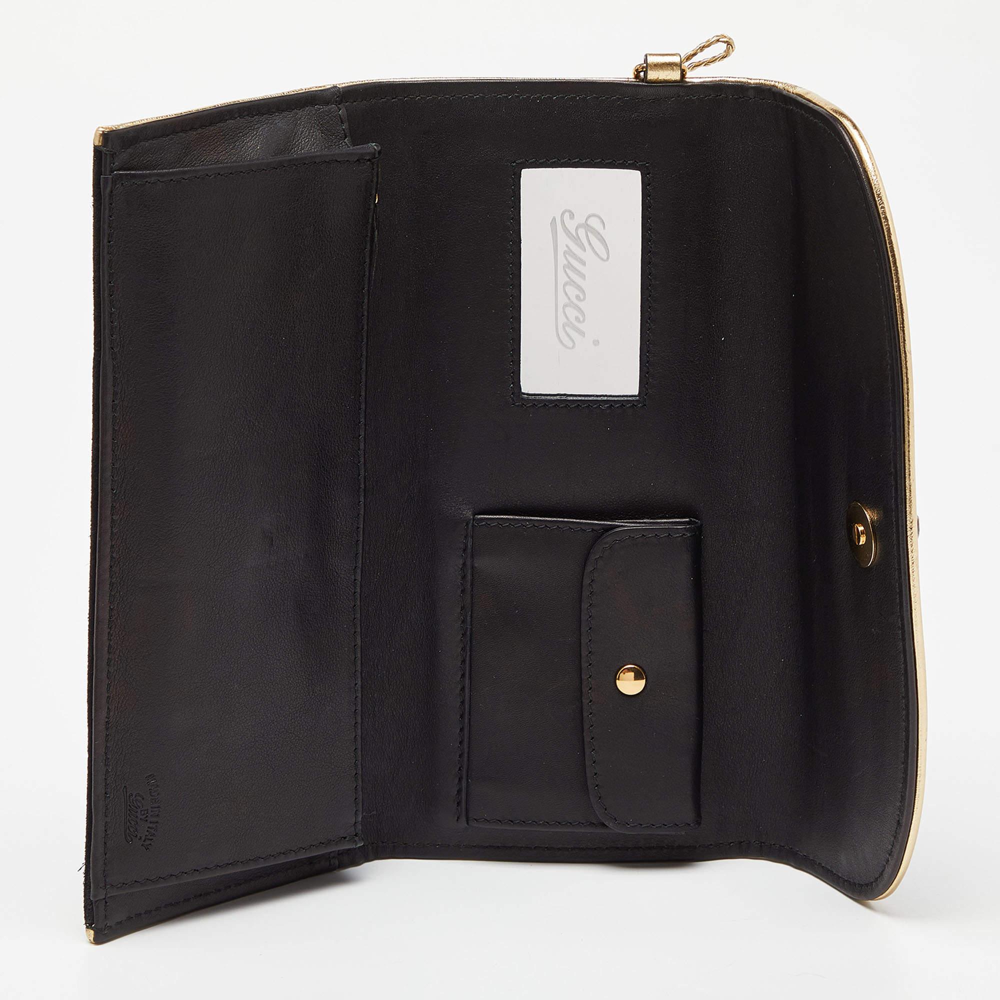 Gucci Black/Gold Suede Bamboo Wristlet Clutch For Sale 3