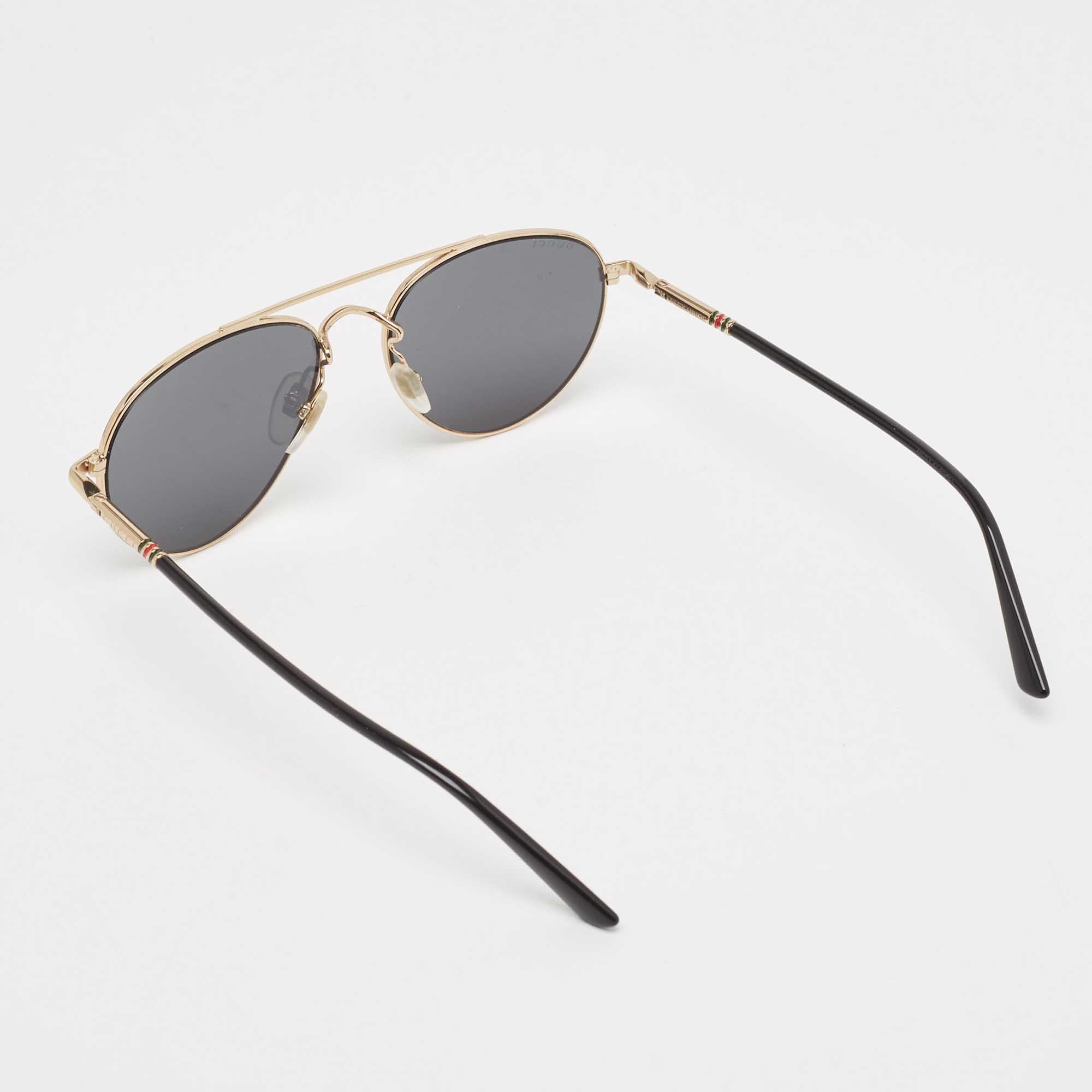 Gray Gucci Black/Gold Web Aviator Sunglasses