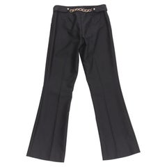 GUCCI black gold web chain trim back kick flared trousers pants IT38 XS
