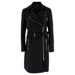 Gucci Black & Gold Wool Belted Trench Coat - Size US 4