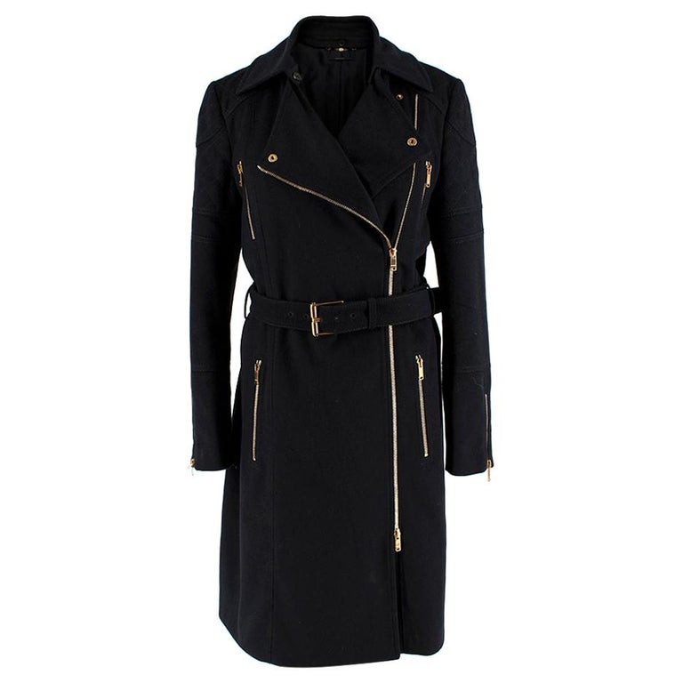 Gucci Black And Gold Wool Belted Trench, Gold Trench Coat Zip