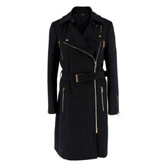 Gucci Black & Gold Wool Belted Trench Coat - Size US 4