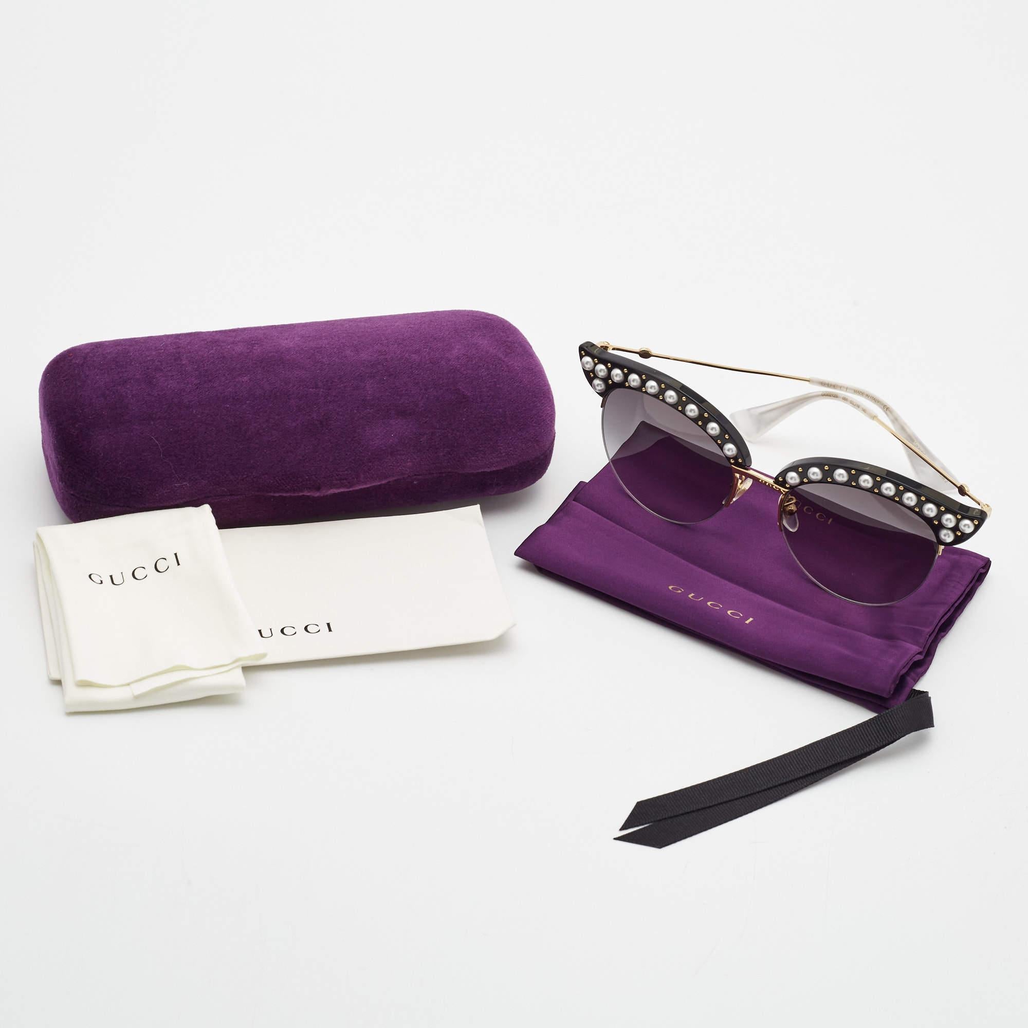 Women's Gucci Black Gradient GG0212S Pearl Studded Cat Eye Sunglasses For Sale
